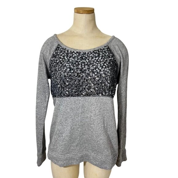 Express sweater women's S gray sequin long sleeve pullover - Picture 1 of 8